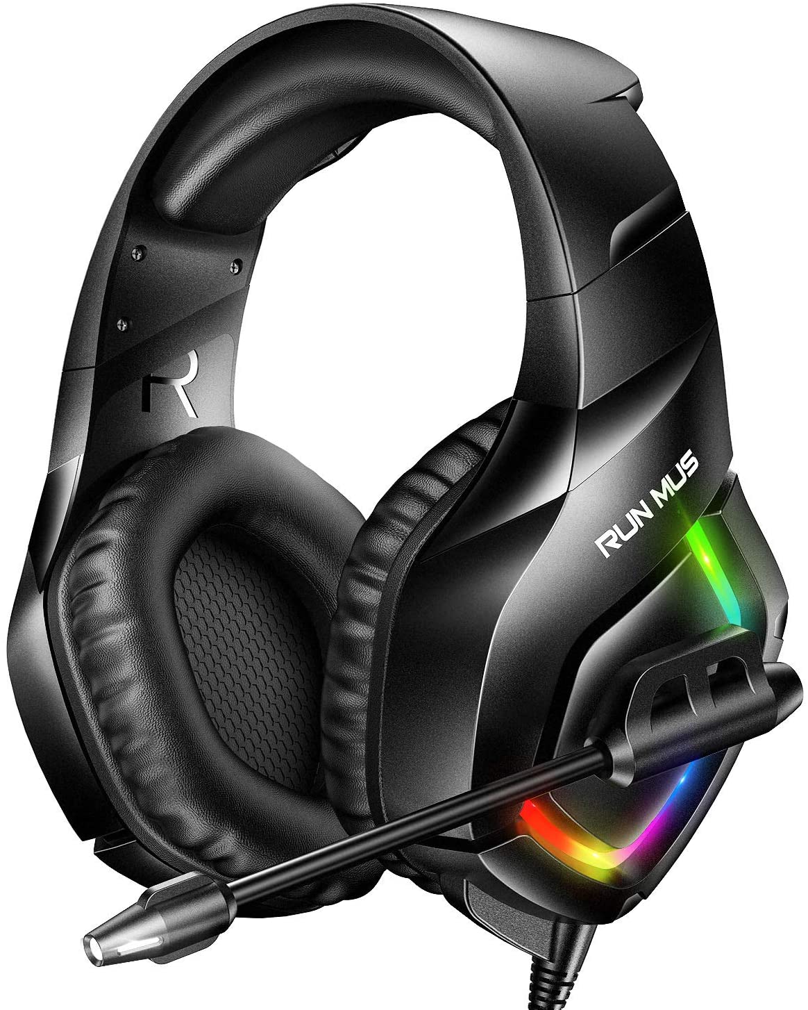 RUNMUS Gaming Headset PS4 Headset with 7.1 Surround Sound, Xbox One Headset with Noise Canceling Mic & RGB Light, Compatible w/ PS4, Xbox One(Adapter Not Included), PC, Laptop NS Game Boy Advance