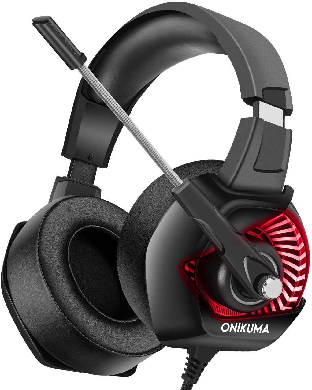 ONIKUMA Gaming Headset for PC, PS4, Xbox One, Stereo Gaming Headphones with 7.1 Surround Sound, Noise Cancelling Mic, LED Lights, Soft Ear Pads, Volume Control for Mac, Laptop, Nintendo Switch - Red