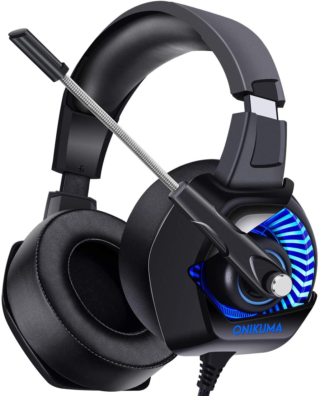 ONIKUMA II Gaming Headset for PS4, PC, Xbox One, Stereo Headphones for Laptop, Mac, Nintendo Switch with 7.1 Surround Sound, LED Lights, Noise Cancelling Mic, Breathing Ear Pads, Volume Control -Black