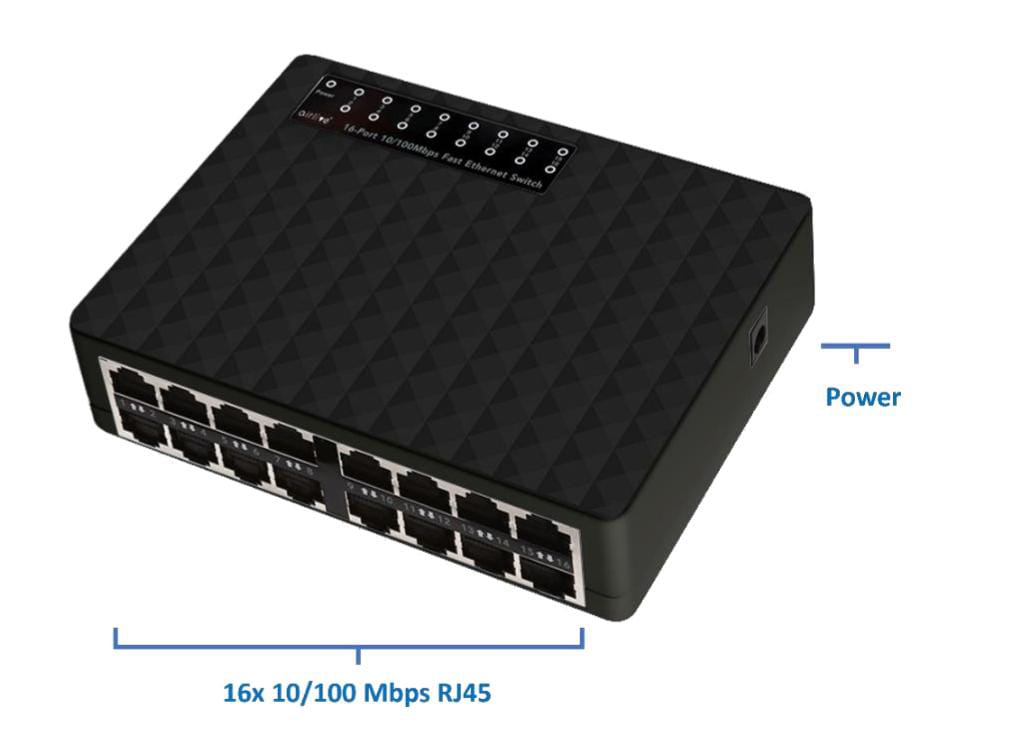 16-port SOHO Fast Ethernet switch, Plug and Play